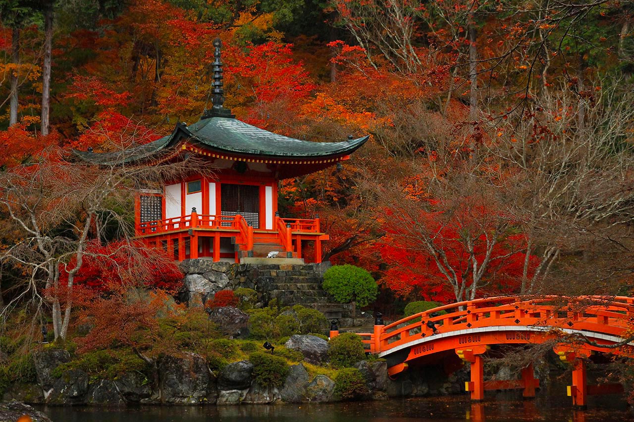 京都紅葉壁紙 醍醐寺弁天堂